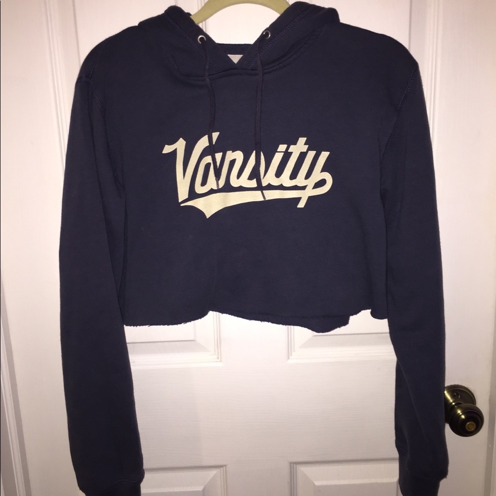 NAVY BLUE “VARSITY” CROPPED HOODIE